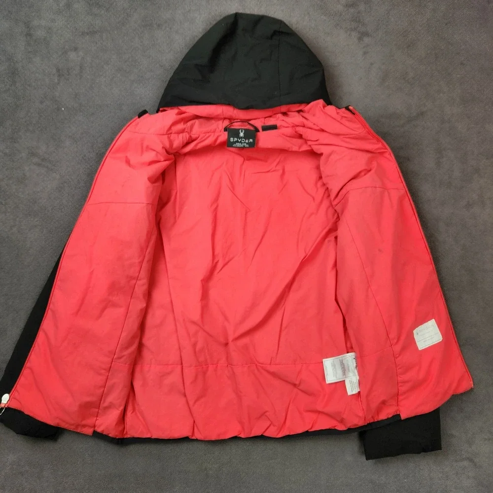 Spyder Superlite Jacket Kids Medium 10/12‎ Black Red Hooded Full Zip Lightweight